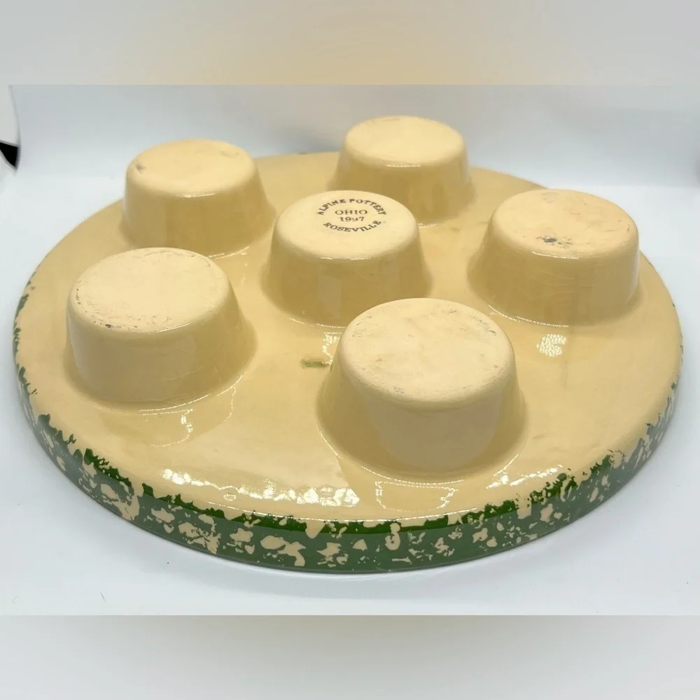 Vintage Roseville Pottery Green Spongeware Cupcake/Muffin Pan 1997
